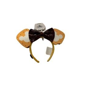 Disney Parks S'mores Mickey Mouse Ears Headband Brown Glitter Bow New